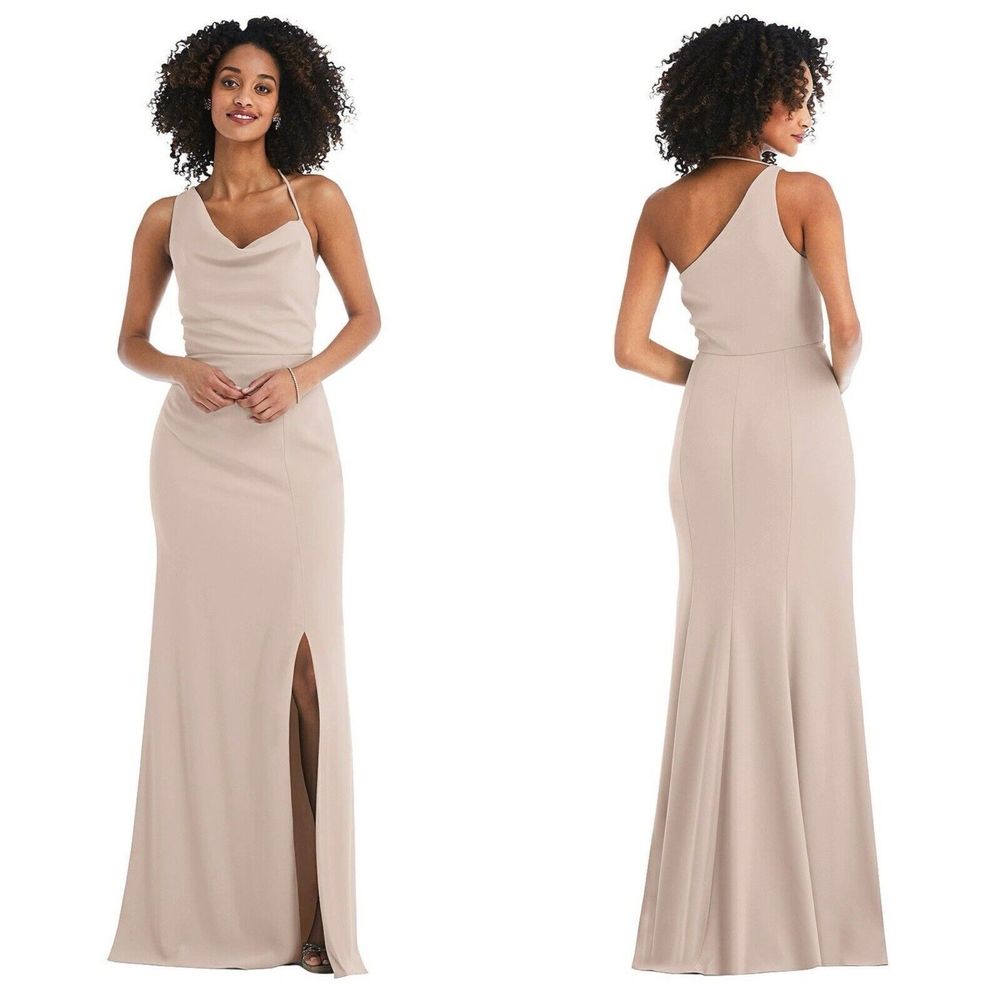 After Six Gown Maxi Dress Crepe One Shoulder Cameo Size 8 NWT - Picture 2 of 10
